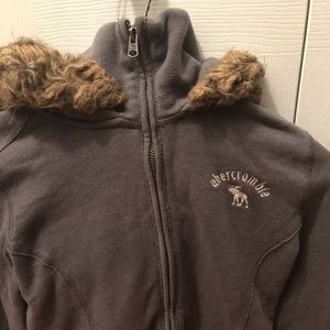 Kids Gray Abercrombie and Fitch Fur Hoodie